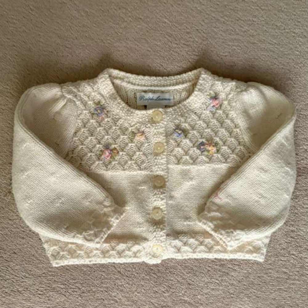 Ralph Lauren Baby Girl Floral Embroidery Cardigan Sweater Size 3-6 Months - Picture 1 of 9